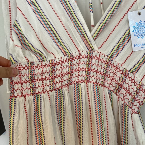 Blue Island Beach Cover Up Size: S Smocked Waist. Open Back with Tie - Picture 7 of 11